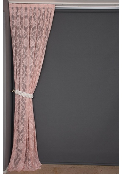 Damaks Pudra Hazır Dikilmiş Pileli Fon Perde 75x260 Cm