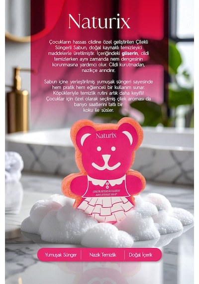 Naturix Ayıcık Şekilli Süngerli Çilekli Çocuk Sabunu 150 G