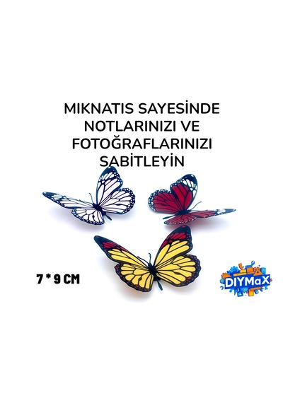 Kelebek Buzdolabı Magneti 3 Lü Set Dekoratif Renkli Kelebek Mıknatıslı Buzdolabı Süsü 3