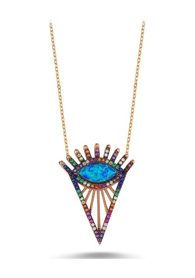 Renkli Zirkon Taşlı Opal Kolye (498590802)