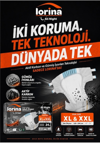 Aktif Karbon & Gümüş İyon Destekli Bel Bantlı Hasta Bezi XL - XXL 24'lü