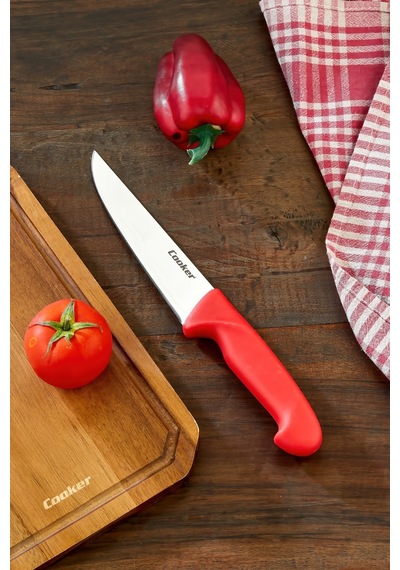 Cooker 29 Cm Paslanmaz Çelik Kasap Bıçağı Kırmızı Ckr4598