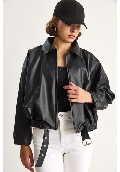 Shade Kadın Oversize Tokalı Deri Ceket 3137 60284058 - Siyah