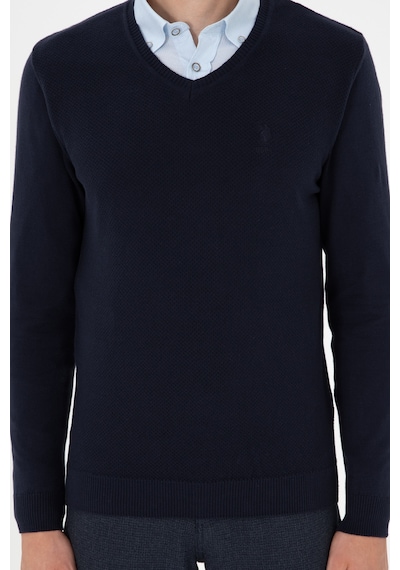 U.S. Polo Assn. Erkek Slim Fit V Yaka Lacivert Basic Kazak 50288886-VR033 U.S. Polo Assn. Erkek Slim Fit V Yaka Lacivert Basic Kazak 50288886-VR033