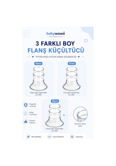 Babywawa Göğüs Pompası Kalkanı Silikon Flanş Küçültücü 15-17-19 mm