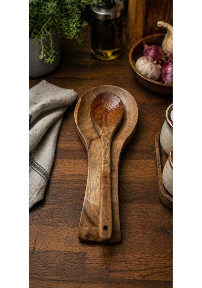 Akasya Ahşap Kaşık Altlığı 27 Cm Mien Akasya Ahşap Kaşık & Kepçe Dinlendirme Standı