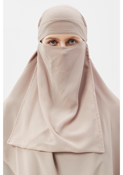 Altobeh Hazır Pratik Şifon Üç Katlı Peçeli Üçgen Hac Umre Şalı Sufle Hijab Nikap Kum Beji
