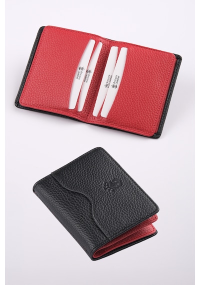 Ancora Leather Hakiki Deri Kartlık-26207 Siyah - Kırmızı