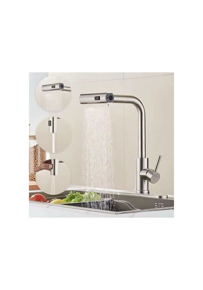 Rena Design Çok Modlu Inox Mutfak Evye Bataryasi Mat Gri Musluk Spiralli Çek Birak Başlik Yağmurlama