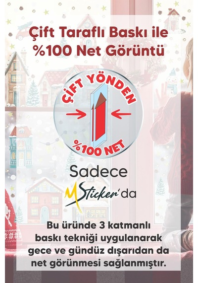Çift Taraflı Baskılı Yılbaşı Karlı Şehir Yeni Yıl Çocuk Bebek Odası Sticker Seti, Çift Yönlü Yılbaşı Dijital Baskı