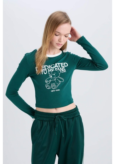 DeFacto Coool Fitted Baskılı Bisiklet Yaka Ribana Uzun Kollu Tişört E1531AX24WNGN516