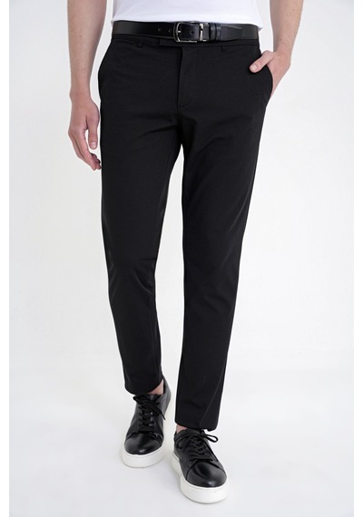 Comfort Fit Yan Cep Pamuklu Dokulu Siyah Pantolon P 1219