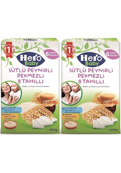 Hero Baby Sütlü 8 Tahıllı Peynirli Pekmezli 6+ Ay Kaşık Maması 2 x 200 G