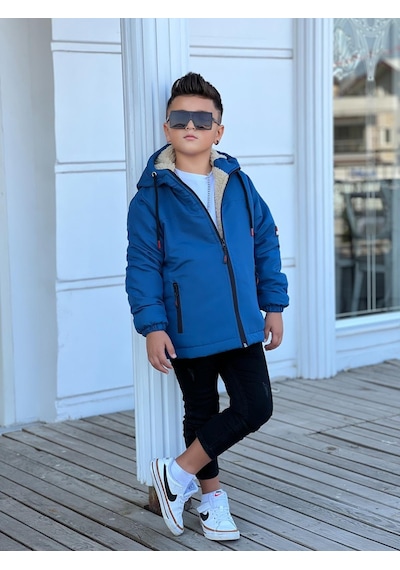 Pina Kids Erkek Çocuk Kapüşonlu İçi Kürklü Mont Km3050 Saks