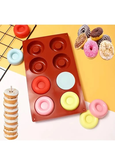 Donut Kalıbı, Kek Kalıbı, Çikolata Kalıbı Ve Yapışmaz Fırında Pişirme Tepsisi Silikon Kalıp Çok Renkli