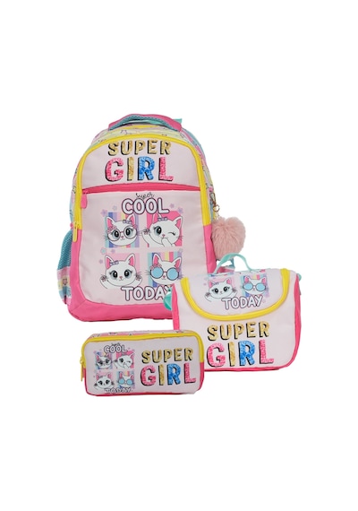 Pippa Kız Çocuk Üç Gözlü Pembe/sarı İlkokul Üçlü Okul Çanta Seti - Super Girl - Ppset5220 Çok Renkli
