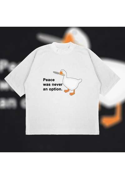 Startmore Peace Was Never An Option Boxy Fit Oversize Unisex Tshirt Kalın Kumaşlı Baskılı Beyaz
