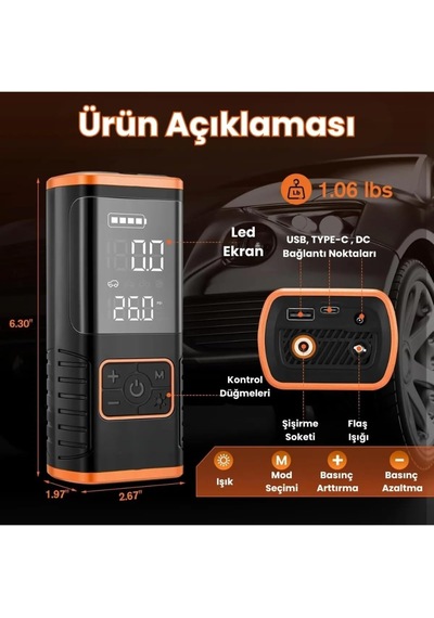 Enshall Taşınabilir Hava Kompresörü Lastik Şişirme - 150psı Araba Lastikleri Hava Pompası Lastik Basınç Ölçer