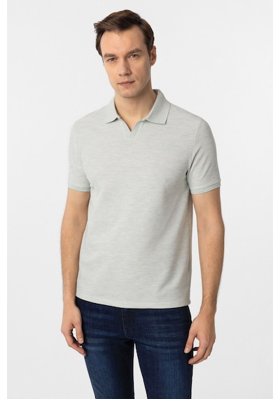 Süvari Regular Waffle Kumaş V Patlı Polo Yaka Nefes Alabilen T-shirt Su Yeşili
