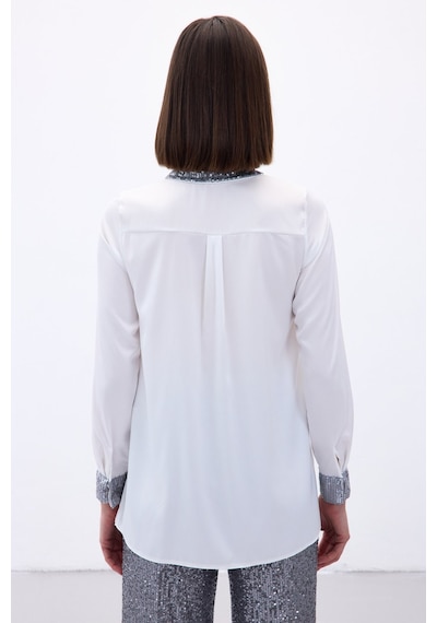Sateen Payet Detaylı Saten Gömlek - Gri-136688 gri