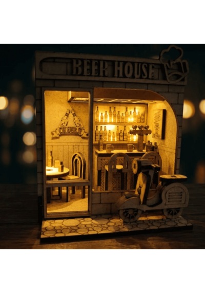 Beer House Ahşap Maket Seti Dıy Miniatür Meyhane Book Nook Koleksiyoner Model