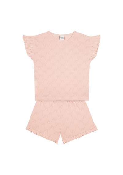 Antebies Kurdele Jakar Fırfırlı Şortlu Pijama Pembe