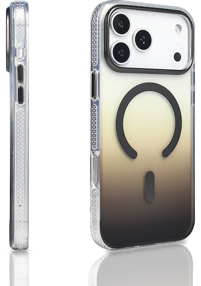 Apple Uyumlu iPhone 17 Pro Max Kılıf Transparan Renk Geçişli M-safe Şarj Özellikli Toros Kapak Gri
