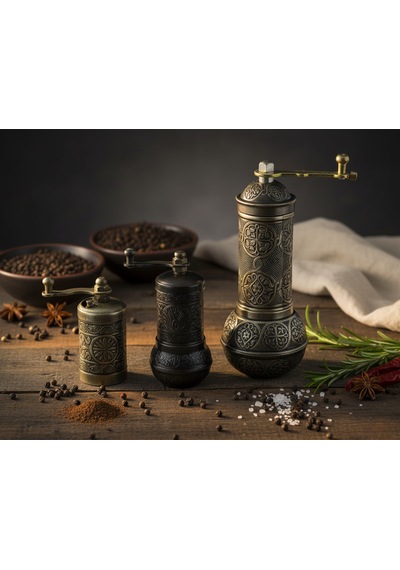 Zamak Metal Kalay Renk 3 Lü Set Karabiber,kahve,çörek Otu El Değirmeni Öğütücü Grinder Koyu Gri