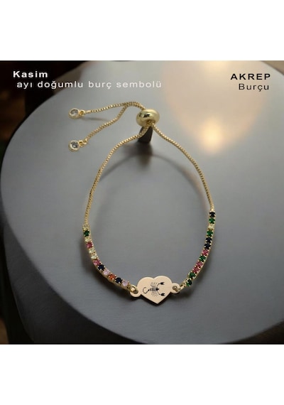 Archin Akrep Burçlarına Özel Kalp Motifli Renkli Taşlı 14 Ayar Altın Plakalı Hediye Bileklik-348burç Altın Archin Akrep Burçlarına Özel Kalp Motifli Renkli Taşlı 14 Ayar Altın Plakalı Hediye Bileklik-348burç Altın