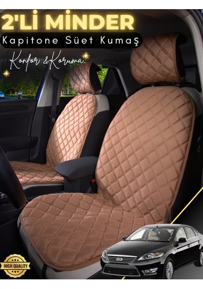 Ford Mondeo Uyumlu 2'li Süet Oto Koltuk Minderi Terletmez Kolay Montaj Oto Aksesuar A1 Kahverengi