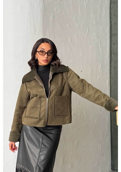 Verymoda Süet Tavşan Lamine Mont F2027 Haki