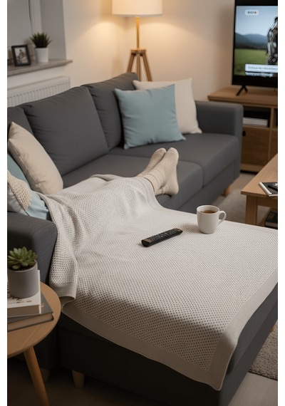 Yumuşak Örgü Battaniye Düz 130x170 Cm Vizon Tek Kişilik Tv Battaniyesi Dekoratif Ve Hafif Vizon