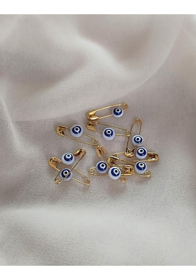 Nazar Boncuklu Sedef Maşallahlık İğneli 10 Adet 0.6 Mm Çeyiz Bohçası İğnesi Beyaz
