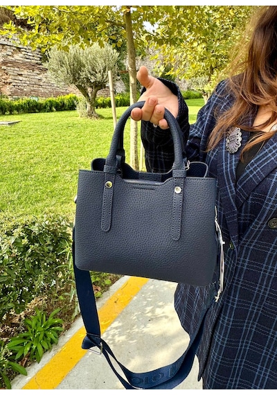 Just Polo Yeni Sezon 3 Bölmeli Yumuşak Deri Şık El Ve Omuz Çantası Shopper 22 X 18 Cm Lacivert