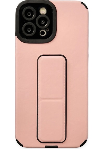 Apple, Uyumlu iPhone 12 Pro Max Kılıf Mega Standlı Silikon - Pudra
