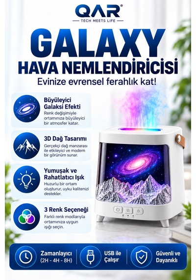 3d Dağ Tasarımlı Galaksi Efektli Hava Nemlendirici Aroma Difüzörü Dekoratif Ortam Nemlendirici