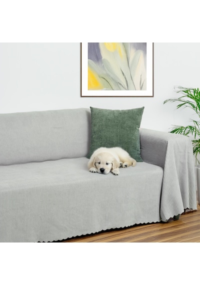 Mikrofiber Şönil Fitilli Minimalist Koltuk Örtüsü -175x350 Cm Xlarge, Çift Taraflı, Kaymaz, Terletmez A.gri Gri