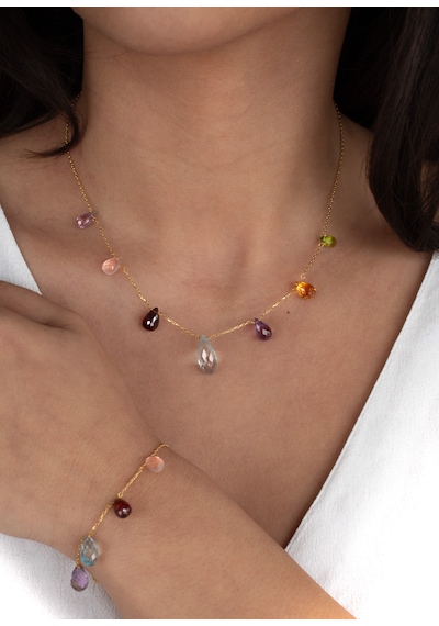 Doğan Diamond 925 Ayar Gümüş - Altın Kaplama Multicolor Tasarım Bileklik- Collezione Arcoballeno