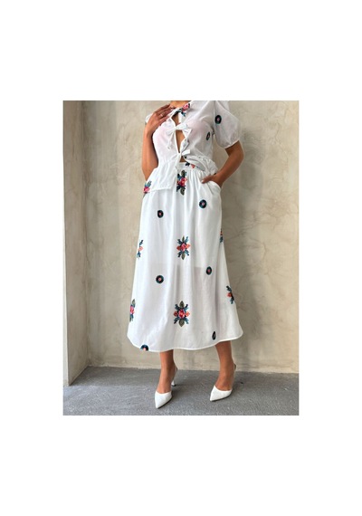 Verymoda Nakışlı Vual Etek D2879 Krem
