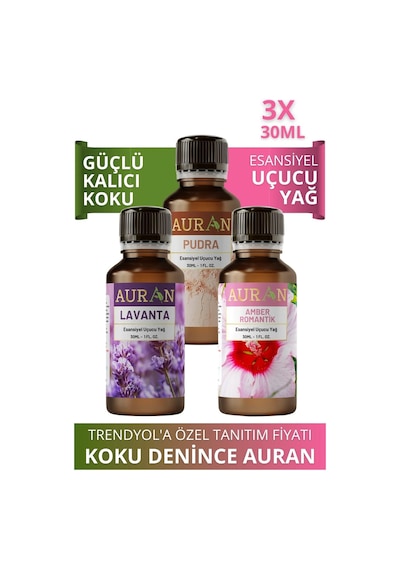 Auran Auran Amber + Lavanta + Pudra Esansiyel Uçucu Yağı 3 x 10 ML
