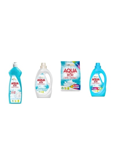 Aquabor Doğal Mineralli Elde Bulaşık + Sıvı Beyaz + 4 Kg Renkliler + Sıvı Renkliler 4 Lü Set