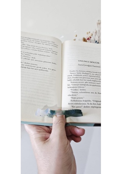 Reçine Kedi Kitap Ayracı, Turkuaz Yeşil Ombre, El Yapımı Dekoratif Tasarım