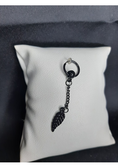 Mryart Yaprak Desen Unisex Çelik Küpe Siyah