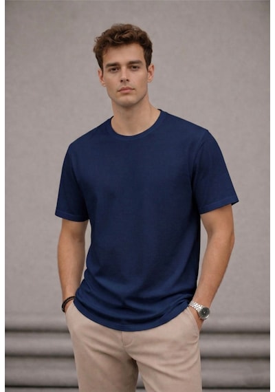 Bürke 2'li Erkek/Unisex Lacivert Renk %100 Pamuk Bisiklet Yaka Basic Tişört