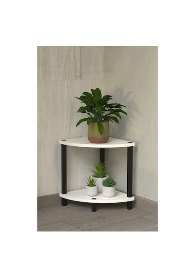 Flora 2 Raflı Moblen Çiçeklik Saksılık Balkon Bahçe Dekor Raf Stand-beyaz Beyaz