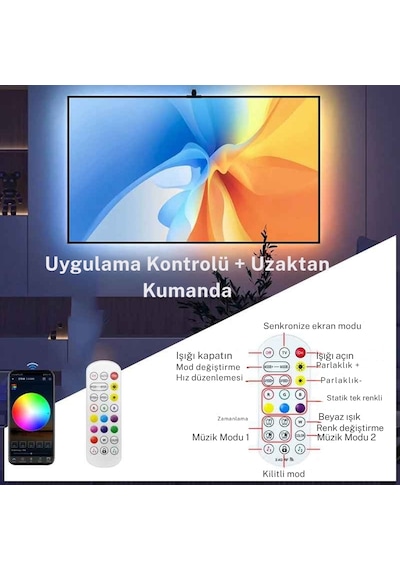 Techtic Kameralı Tv Arka Aydınlatması Led Şerit Ekran Ve Müziğe Senkronize Tv Ambiyans 55-75inç 5m