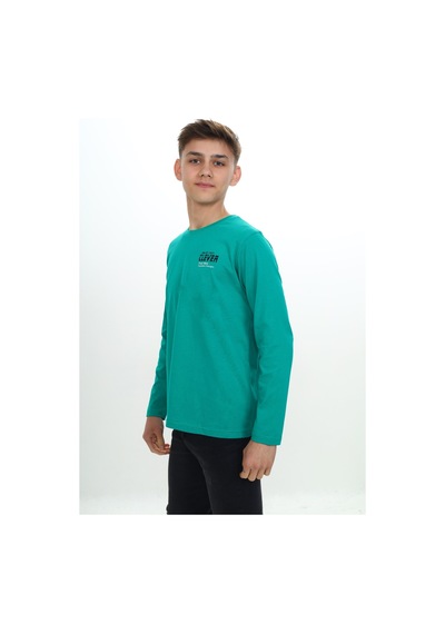 Toontoy Kids Toontoy Erkek Çocuk Baskılı Bisiklet Yaka Uzun Kollu Tişört Koyu Yeşil