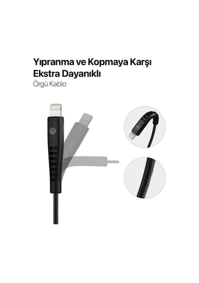 Mojue Ekstra Dayanıklı Ve Uzun 300 CM USB-A - Apple Uyumlu iPhone Lightning 2A Şarj Kablosu Siyah