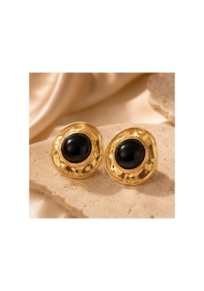Gold Oval Formlu Siyah Taşlı Kadın Küpe Siyah - 886705037 Siyah - 886705037 Siyah