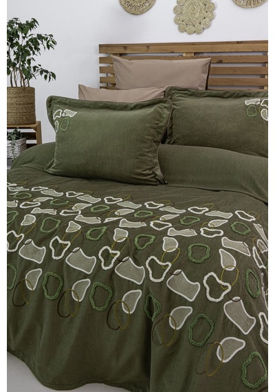 Vintage 6 Parça Çift Kişilik Pike Takımı Yeşil 240 X 260 Cm Yeşil